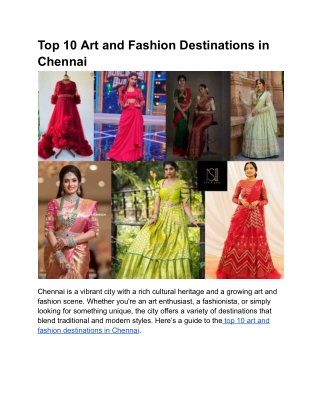 Top 10 Art and Fashion Destinations in Chennai