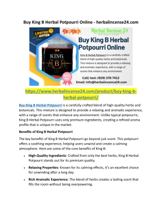 Buy King B Herbal Potpourri Online - herbalincense24