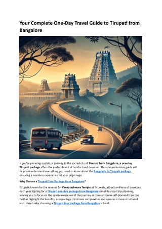 Your Complete One Day Travel Guide to Tirupati from Bangalore