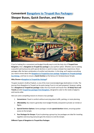 Convenient Bangalore to Tirupati Bus Packages Sleeper Buses, Quick Darshan, and More