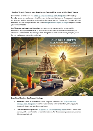 One Day Tirupati Package from Bangalore: A Peaceful Pilgrimage with Sri Balaji