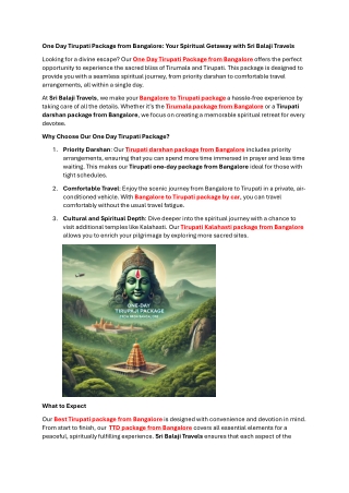One Day Tirupati Package from Bangalore: Your Spiritual Getaway with Sri Balaji