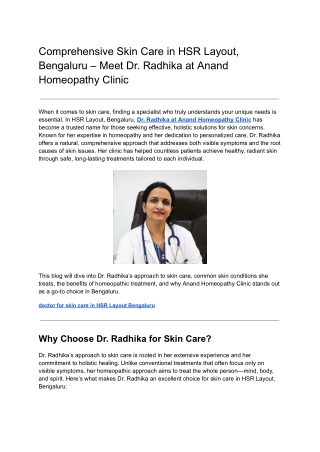 Comprehensive Skin Care in HSR Layout, Bengaluru