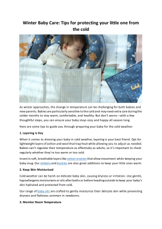 Winter Baby Care Tips for protecting your little one from the cold