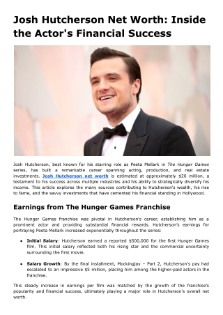 Josh Hutcherson's Net Worth_ Inside the Actor's Financial Success
