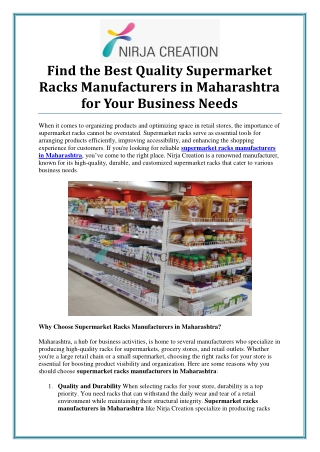 Premium Supermarket Racks Manufacturers in Maharashtra