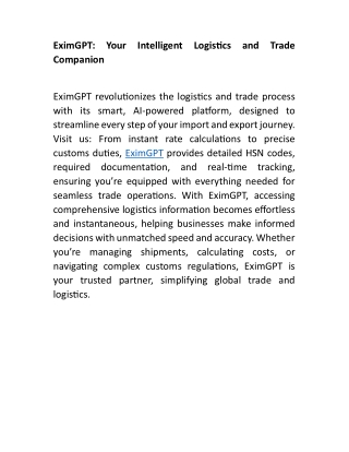 EximGPT: Your Intelligent Logistics and Trade Companion
