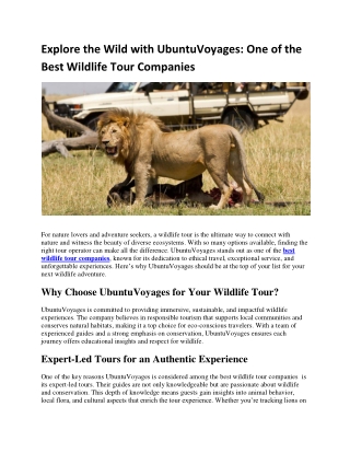 Explore the Wild with UbuntuVoyages: One of the Best Wildlife Tour Companies