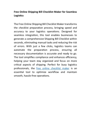 Free Online Shipping Bill Checklist Maker for Seamless Logistics