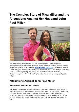 The Complex Story of Mica Miller and the Allegations Against Her Husband John Paul Miller
