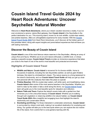 Cousin Island Travel Guide 2024 by Heart Rock Adventures_ Uncover Seychelles’ Natural Wonder