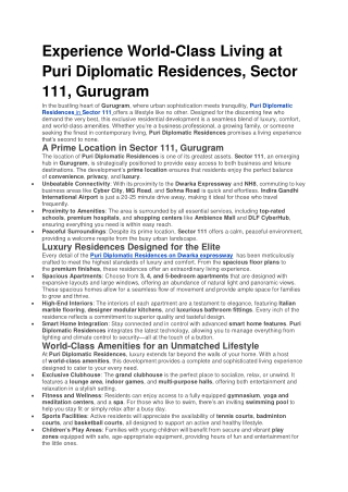 Experience World-Class Living at Puri Diplomatic Residences, Sector 111, Gurugram