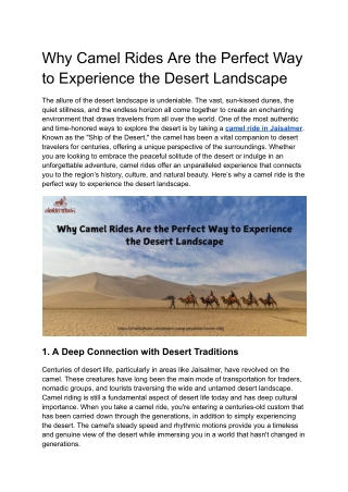 Why Camel Rides Are the Perfect Way to Experience the Desert Landscape