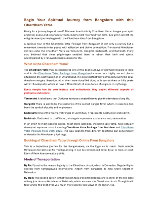 Begin Spiritual Journey with a Chardham Yatra from Bangalore