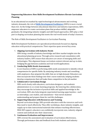 Empowering Educators How Skills Development Facilitators Elevate Curriculum Planning