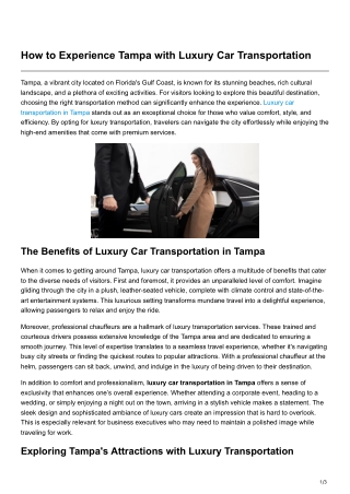 How to Experience Tampa with Luxury Car Transportation
