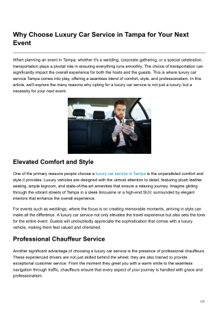 Why Choose Luxury Car Service in Tampa for Your Next Event