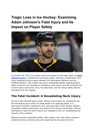Tragic Loss in Ice Hockey_ Examining Adam Johnson’s Fatal Injury and Its Impact on Player Safety