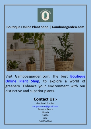 Boutique Online Plant Shop  Gamboasgarden.com