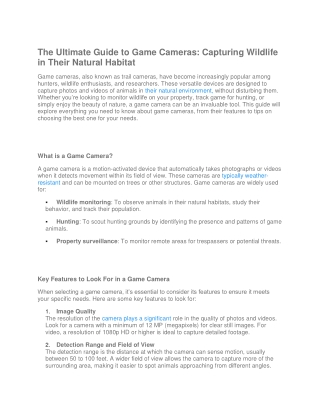 The Ultimate Guide to Game Cameras