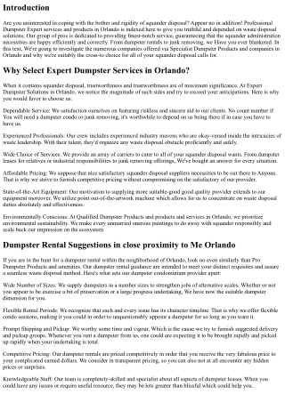 Pro Dumpster Expert offerings in Orlando: Trusted and Reliable Waste Disposal