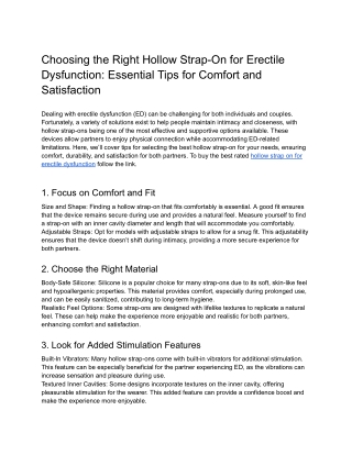 Choosing the Right Hollow Strap-On for Erectile Dysfunction