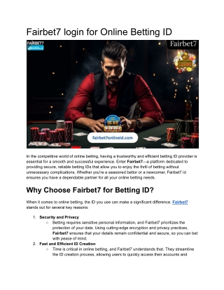 Fairbet7 login for Online Betting ID