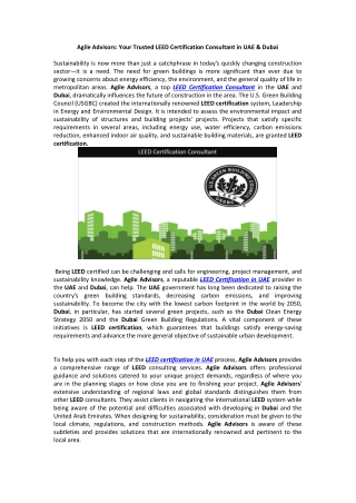 Agile Advisors: Your Trusted LEED Certification Consultant in UAE & Dubai
