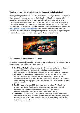 Tecpinion : Crash Gambling Software Development: An In-Depth Look