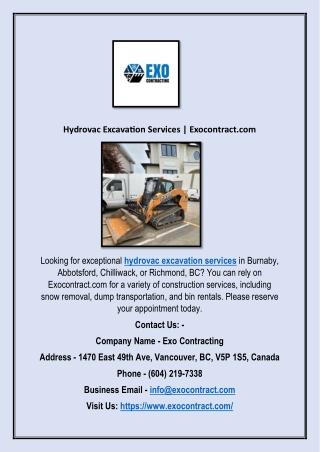 Hydrovac  Excavation Services | Exocontract.com