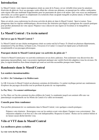 Activités de plein air dans le Massif Central : Sport et nature