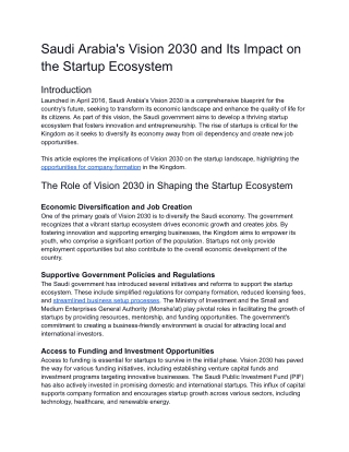 PDF Saudi Arabia's Vision 2030 and Its Impact on the Startup Ecosystem