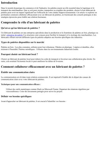 Comment collaborer efficacement avec un fabricant de palettes ?