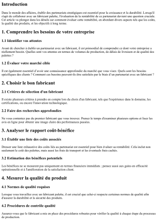 “Comment évaluer la rentabilité d’un partenariat avec un fabricant ?”