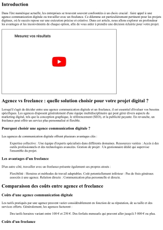Agence vs freelance : quelle solution choisir pour votre projet digital ?