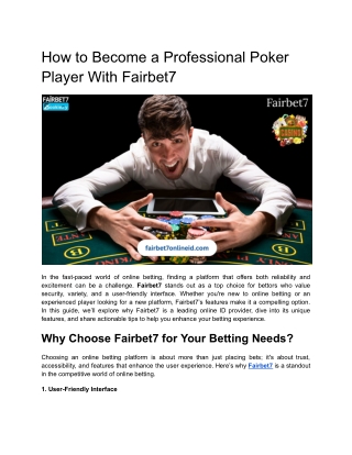 How to Become a Professional Poker Player With Fairbet7