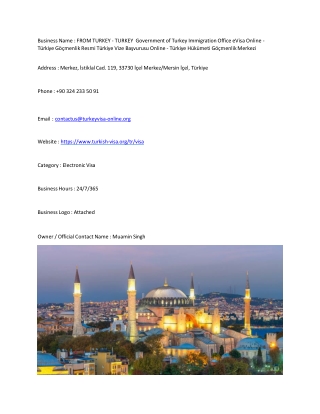 FROM TURKEY - TURKEY  Government of Turkey Immigration Office eVisa Online - Tür
