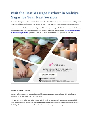 Visit the Best Massage Parlour in Malviya Nagar for Your Next Session