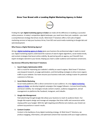 Grow Your Brand with a Leading Digital Marketing Agency in Dubai
