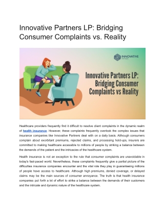 Wellness Services for a Healthier Lifestyle with Innovative Partners LP