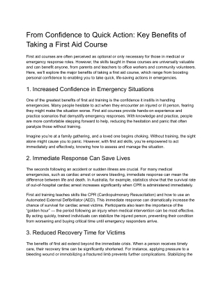 From Confidence to Quick Action: Key Benefits of Taking a First Aid Course