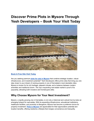 Discover Prime Plots in Mysore Through Yesh Developers – Book Your Visit Today