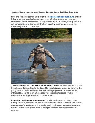 Birds and Bucks Outdoors for an Exciting Colorado Guided Duck Hunt Experience