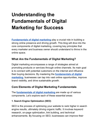 Understanding the Fundamentals of Digital Marketing for Success