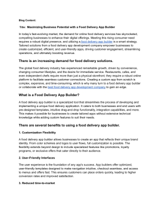 Maximizing Business Potential with a Food Delivery App Builder