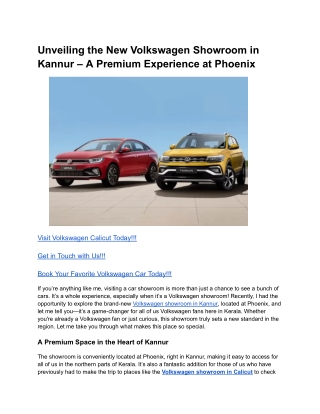 Unveiling the New Volkswagen Showroom in Kannur – A Premium Experience at Phoenix