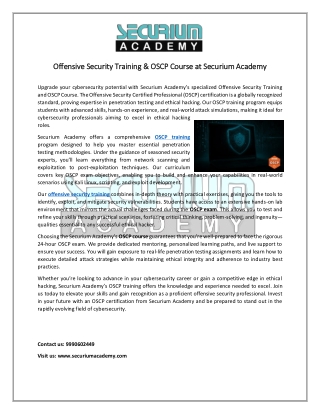 Offensive Security Training & OSCP Course at Securium Academy