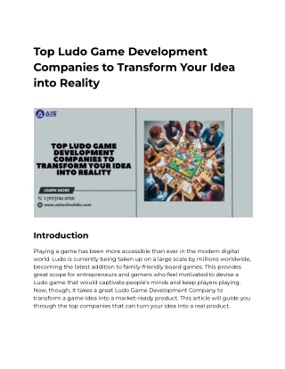 Top Ludo Game Development Companies to Transform Your Idea into Reality