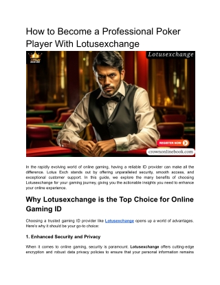 How to Become a Professional Poker Player With Lotusexchange