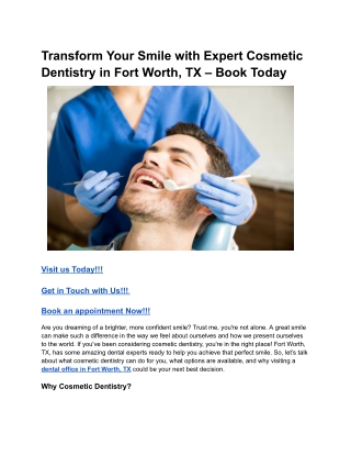 Transform Your Smile with Expert Cosmetic Dentistry in Fort Worth, TX – Book Today